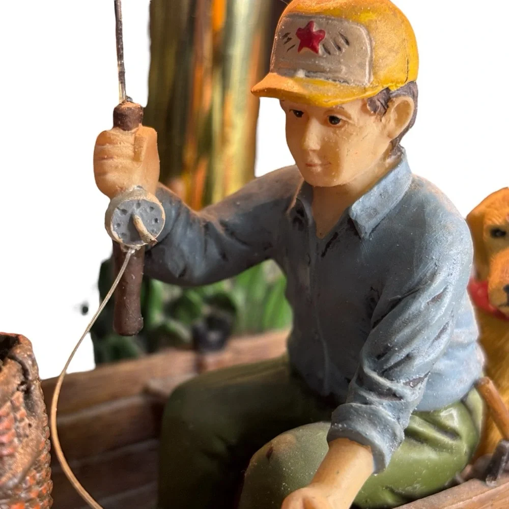 Vintage JSNY Decorative Fisherman Table Accent Lamp Night Light Row Boat Dog